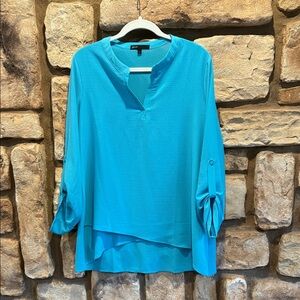 Gibson Turquoise split neck tunic blouse size L